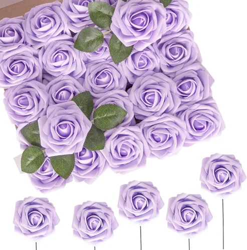Miniatura 76 de N&T NIETING 25 unidades de flores artificiales, Rosas de espuma artificial de sensación real al tacto, decoración para boda, dama de honor, ramo