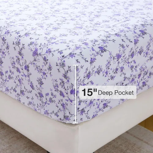 Miniatura 80 de Viviland Juego de sábanas de 3 piezas con estampado botánico de mariposas y flores rosas y moradas, sábanas de microfibra suave y transpirable