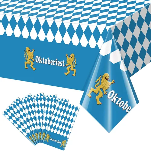Miniatura 10 de 1 Pack Bavarian Oktoberfest Disposable Tablecloth Decorations, Plastic Rectangle Blue and White Bavarian Flag Check Table Cover, Oktoberfest