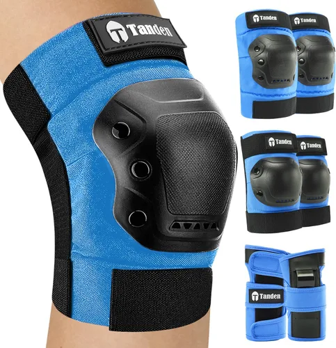 Miniatura 9 de Tanden Equipo de Protección para Patineta, Juego de Almohadillas para Rodillas y Codos, Almohadillas para Codos y Rodillas para Patinaje sobre Negro