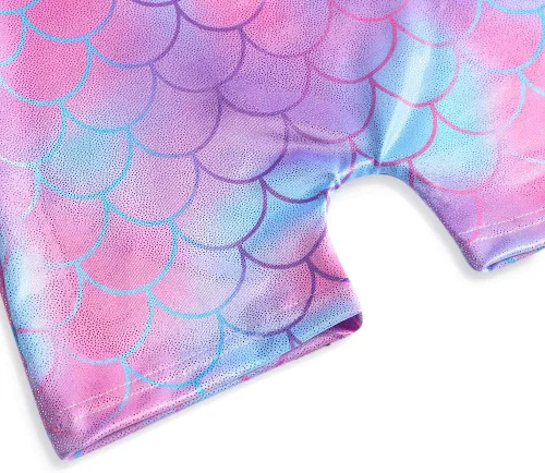 Miniatura 22 de HOZIY - Leotardos de gimnasia con pantalones cortos brillantes para niñas pequeñas; estampados de unicornio, aurora, arco iris, sirena, dinosaurio