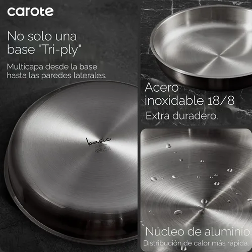 Miniatura 4 de CAROTE Juego de ollas y sartenes, juego de utensilios de cocina de acero inoxidable, mango desmontable, 15 piezas de utensilios de cocina
