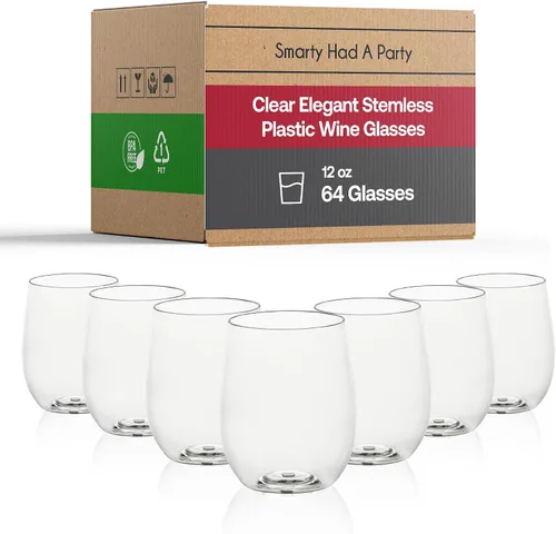 Miniatura 13 de Smarty Had A Party Copas de vino de 12 onzas, paquete de 64 copas de plástico transparente sin tallo, irrompibles y desechables para fiestas