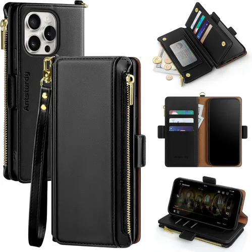 Miniatura 8 de Antsturdy Compatible con iPhone 15 Pro Max Funda Cartera para Mujeres【Bloqueo RFID】Funda de Teléfono Cruzada de Cuero PU con Cremallera y Correa