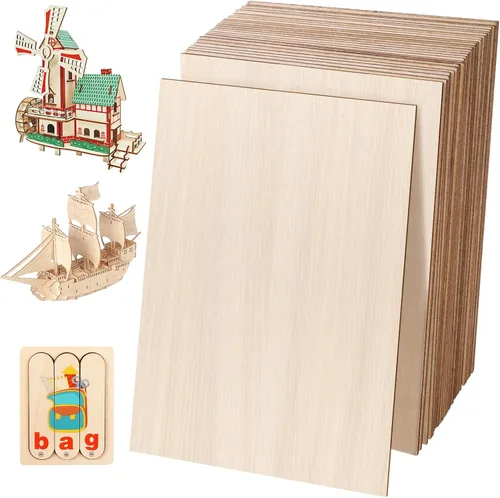 DIYDEC Paquete de 24 hojas de madera de tilo de 4 x 6 x 1/16 pulgadas, hojas finas de madera contrachapada sin terminar, tableros cuadrados de