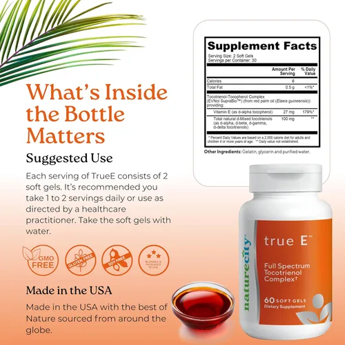 Miniatura 7 de NatureCity True-E - Suplemento de vitamina E de tocotrienoles de espectro completo y alfa tocoferol natural Tocotrienoles de vitamina E
