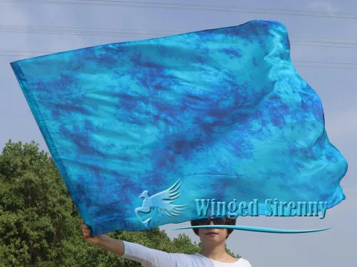 Miniatura 3 de Winged Sirenny Banderas flexibles de alabanza porfética de adoración de danza, serpentina rectangular de 50 pulgadas (luna azul)