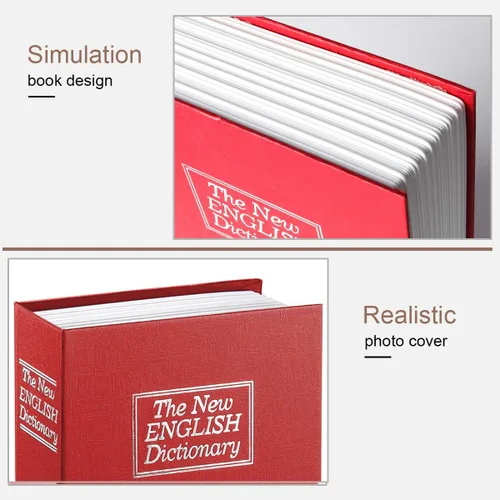 Miniatura 4 de Jssmst Caja fuerte de libro con cerradura de llave, Caja fuerte de diversión de diccionario, Libro oculto secreto, Caja de metal con cerradura Rojo