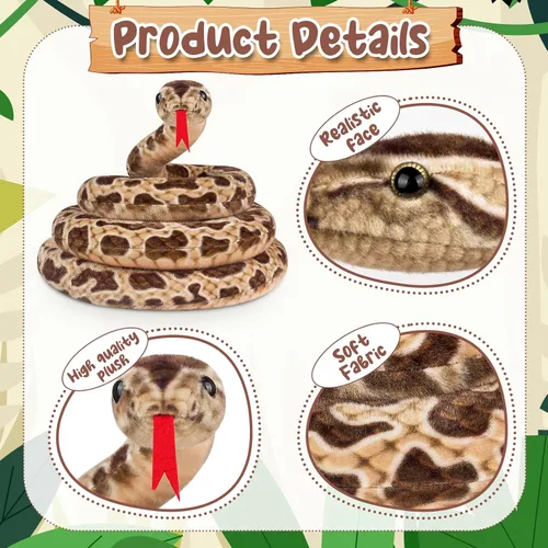 Miniatura 2 de Hozzi Boa Constrictor gigante de peluche grande de serpiente de peluche realista de 78.7 in / 80 pulgadas, regalos realistas para niños, fiesta