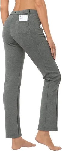 Miniatura 6 de HDE Pantalones de yoga para mujer, pierna recta, con 8 bolsillos