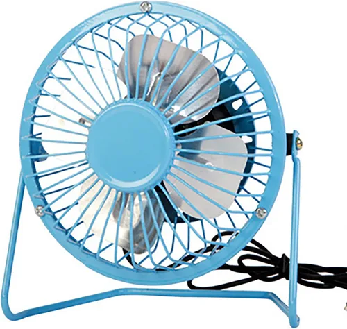 Sokelinn-six Ventilador de escritorio USB pequeño de 4 pulgadas, mini ventilador de refrigeración personal silencioso de metal para el hogar, Azul