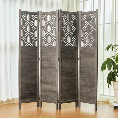 Miniatura 6 de Svimi Divisor de Habitación Plegable, 66.9 Pulgadas 4 Paneles Pantallas de Privacidad Talladas en Madera, Montaje Fácil Independiente Portátil Pared