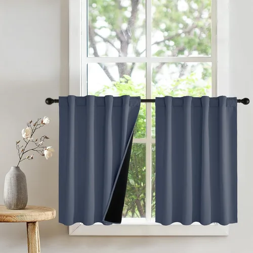 Miniatura 41 de PONY DANCE Cortinas opacas 100% cortas de 24 pulgadas de largo, medias cortinas con aislamiento térmico para ventanas pequeñas con parte trasera