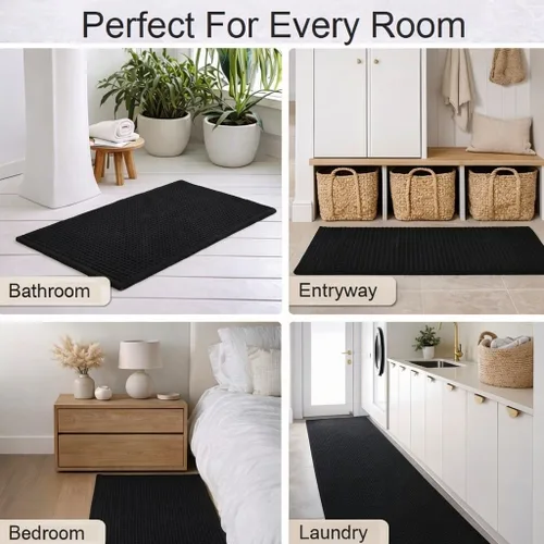 Miniatura 5 de Tapete de Baño Waffle Mejorado – Ultra Suave, Súper Absorbente y Alfombra Antideslizante con Borlas, Lavable a Máquina, Respaldo de Goma para Baño