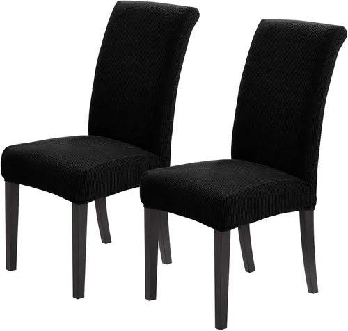 Joccun - Juego de 2 fundas para sillas de comedor, fundas elásticas para sillas de comedor, fundas de asiento para sillas de comedor, funda de Negro