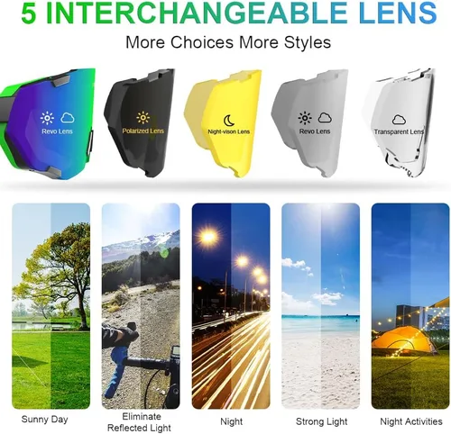 Miniatura 4 de X-TIGER Gafas de ciclismo polarizadas para hombres y mujeres, 5 lentes intercambiables UV400, gafas de sol deportivas, béisbol, correr, pescar