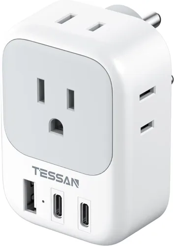 Miniatura 7 de Adaptador de enchufe de viaje europeo, adaptador de corriente TESSAN International con 4 tomas, 4 puertos USB (2 USB-C, 1 con PD 20W), adaptador