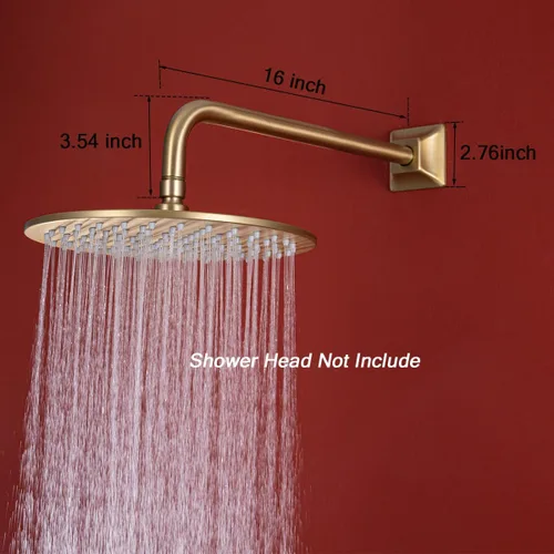 Miniatura 6 de Brazo de ducha de barrido de 16 pulgadas de largo montado en la pared Extensión de cabezal de ducha dorada con brida única, conexión estándar de 1/2