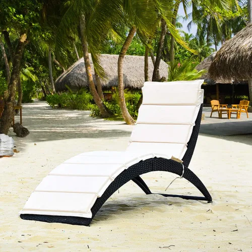 Miniatura 2 de Tangkula - Silla de salón plegable para patio, tumbona de mimbre para exteriores, silla de patio portátil con cojín, mueble de mimbre para todo