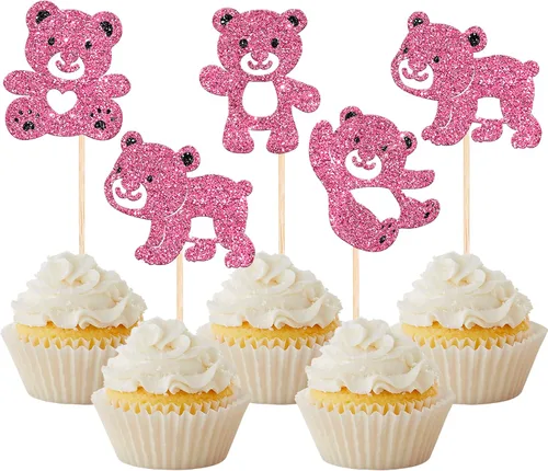 Miniatura 9 de Rsstarxi Paquete de 24 Adornos para Cupcakes We Can Bearly Wait con Purpurina de Oso para Baby Shower, Palillos Decorativos para Cupcakes
