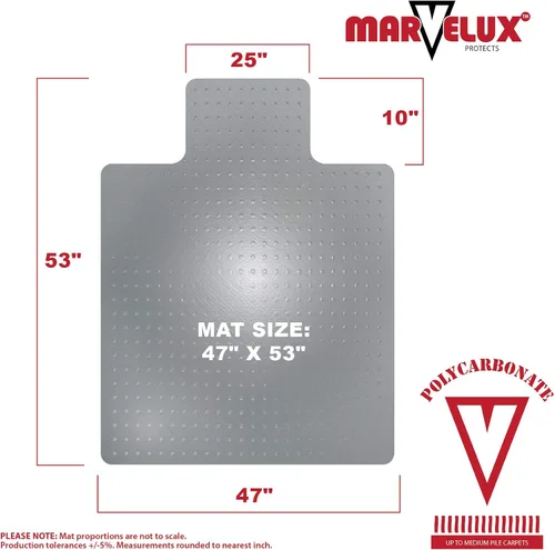 Miniatura 2 de Marvelux Tapete para silla de oficina de policarbonato resistente de 47 x 53 pulgadas con borde para alfombras, protector de alfombra transparente