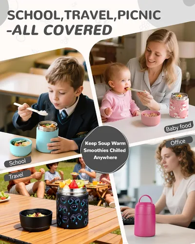 Miniatura 8 de Termo de sopa de 10 onzas para comida caliente para niños, tarro de comida aislado con cuchara boca ancha, recipiente de almuerzo de acero