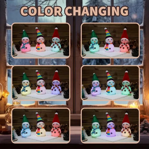 Miniatura 3 de YAKii Adornos de Navidad de 18.5 cm, lámpara de muñecos de nieve LED con cambio de color con sombrero y bufanda coloridos, pieza central