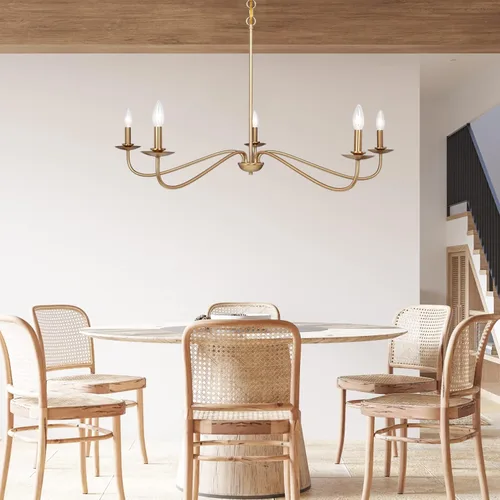 Miniatura 4 de Candelabro moderno, lámpara de 5 luces para comedor, lámpara dorada de altura ajustable, lámpara de araña de granja para comedor, entrada