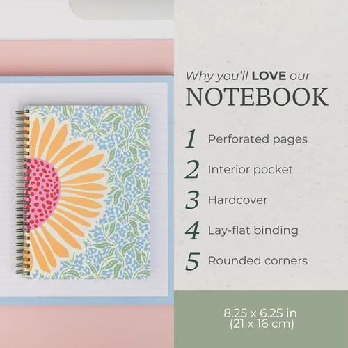 Miniatura 2 de Steel Mill & Co - Cuaderno de espiral mini lindo, 8.25" x 6.25", diario con tapa dura y 160 páginas forradas (Girasol)