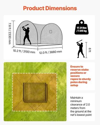 Miniatura 29 de VEVOR Jaula de bateo de béisbol, red profesional de entrenamiento de bateo de béisbol de sóftbol, resistente, resistente, cerrada, de polietileno