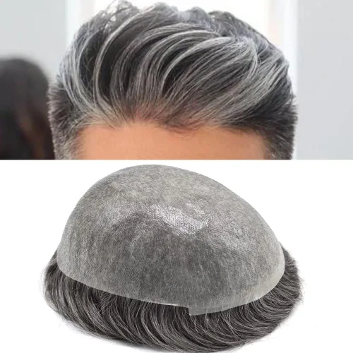 Miniatura 66 de Super Thin Skin Mens Toupee 0.001 in - Sistema de cabello de piel ultrafina para hombres, cabello humano negro, marrón, rubio, gris, peluca