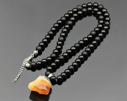 Miniatura 49 de Colgante de turmalina cruda natural, Collar de cuentas de ónix negro genuino, Collar de piedra negra, Collar de piedras preciosas, Cuentas de 0.315