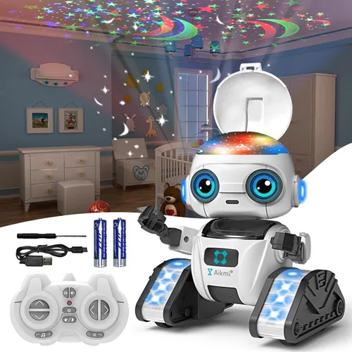 Miniatura 7 de Aikmi Juguetes Robot para Niños de 5-7, Robot Recargable de Control Remoto con Proyector de Luz Nocturna para Niños, Sensor de Gestos, Música, Azul