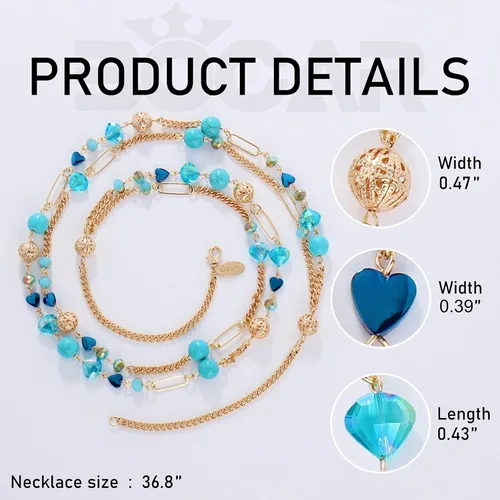 Miniatura 4 de Bocar Collar de cuentas, collar de cadena de eslabones largos de 2 capas, cuentas de cristal para mujer, gargantilla, regalo de joyería