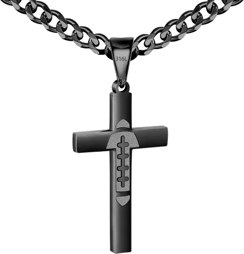 Miniatura 7 de Avotto Collar de cadena de cruz de acero inoxidable 316L para hombres y niños, cadena cubana resistente que no se decolora con colgante de cruz