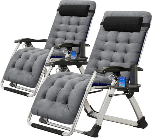Miniatura 29 de ABORON Silla de gravedad cero mejorada con cojín para reposabrazos, sillas plegables de lona de primera calidad para exteriores, sillas de patio