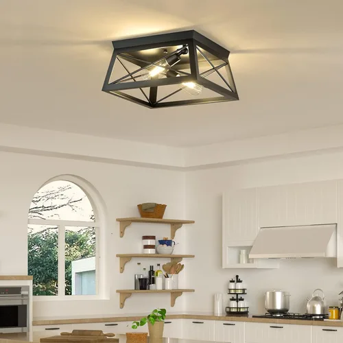 Miniatura 8 de Pynsseu - Lámpara de techo de estilo industrial, 2 focos, lámpara de techo para cocina, para isla, comedor, dormitorio, vestíbulo, pasillo, 1