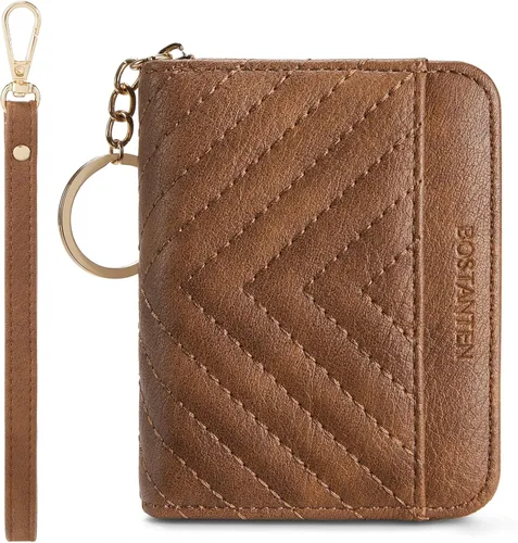 Miniatura 12 de BOSTANTEN Cartera de piel con bloqueo RFID para tarjetas de crédito, cartera pequeña para mujer, con cremallera, llavero y cartera con correa