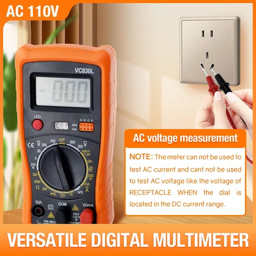 Miniatura 2 de Multímetro digital de 2000 cuentas con voltímetro de CA CC y probador de amplificador de voltaje de ohmios; mide voltaje, corriente, resistencia