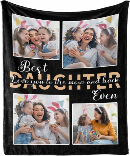Miniatura 12 de MyPupSocks Manta personalizada de collage de fotos para papá con mensaje de amor de parte de esposa, hija e hijo, manta de fotos personalizada
