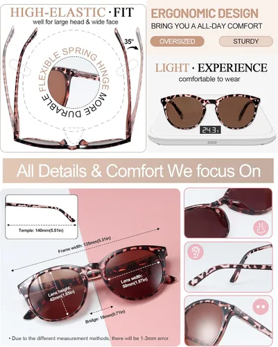 Miniatura 5 de MARE AZZURO Gafas de Sol Marrón Redondas para Lectura 2.00+ Mujeres Grandes para Exterior Lentes de Lectura 1.0 1.25 1.5 1.75 2.0 2.25 2.5 2.75 3.0