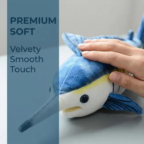 Miniatura 4 de Juguete de peluche de pez Marlin de simulación, animales realistas de 18.5 pulgadas, animales de peluche azul Marlin, muñecas de felpa súper suaves