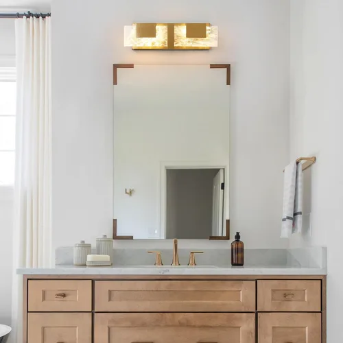 Miniatura 9 de Luz LED para Tocador de Baño: Accesorios de Iluminación Modernos de Acrílico en Dorado Cepillado de 16 pulgadas - 2 Luces Contemporáneas de Acabado