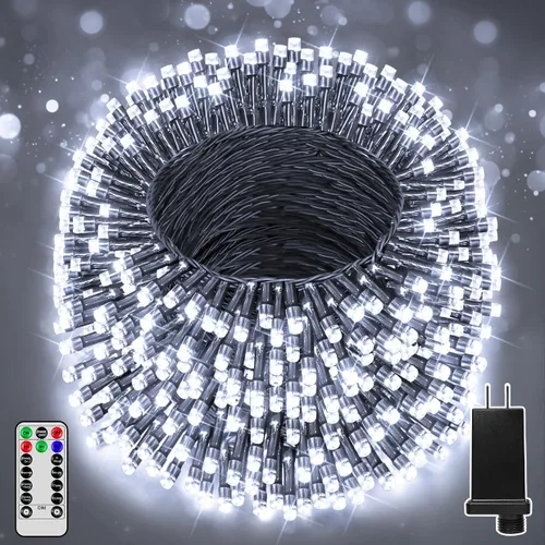 Miniatura 7 de 300 luces LED de Navidad de 98 pies para exteriores, luces multicolor para árbol de Navidad enchufables, 8 modos de luz parpadeante para dormitorio