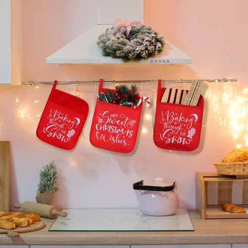 Miniatura 4 de Yaomiao 10 Piezas soportes para ollas de Navidad con bolsillo para ollas, almohadillas calientes de regalo, guantes de horno resistentes al calor