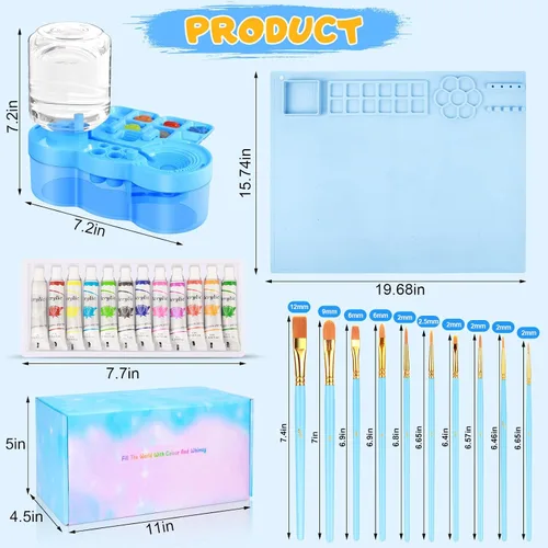 Miniatura 2 de Kits de pintura artística, estación de pintura, incluyendo limpiador de pinceles de pintura mejorado, tapete de pintura de silicona de 20 x 16 Azul