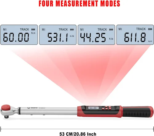 Miniatura 3 de VANPO Llave dinamométrica digital de 1/2 pulgada, 7.38-147.5 libras/10-200 NM, llave dinamométrica electrónica ajustable de doble dirección