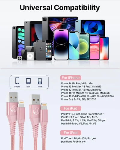 Miniatura 7 de Aioneus Cable de carga para iPhone de 3 pies, paquete de 3 cables Lightning con certificación MFi, cable de carga rápida de nailon trenzado
