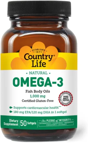 Miniatura 9 de Country Life Suplemento de aceite de pescado omega-3, 1000 mg, 180 mg de EPA y 120 mg de DHA, concentrado de aceite de pescado, sin eructos, 300
