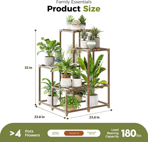 Miniatura 2 de Bamworld Soporte para plantas para interiores y exteriores, estante de esquina para plantas, soporte para 4 macetas, soporte para flores, estante